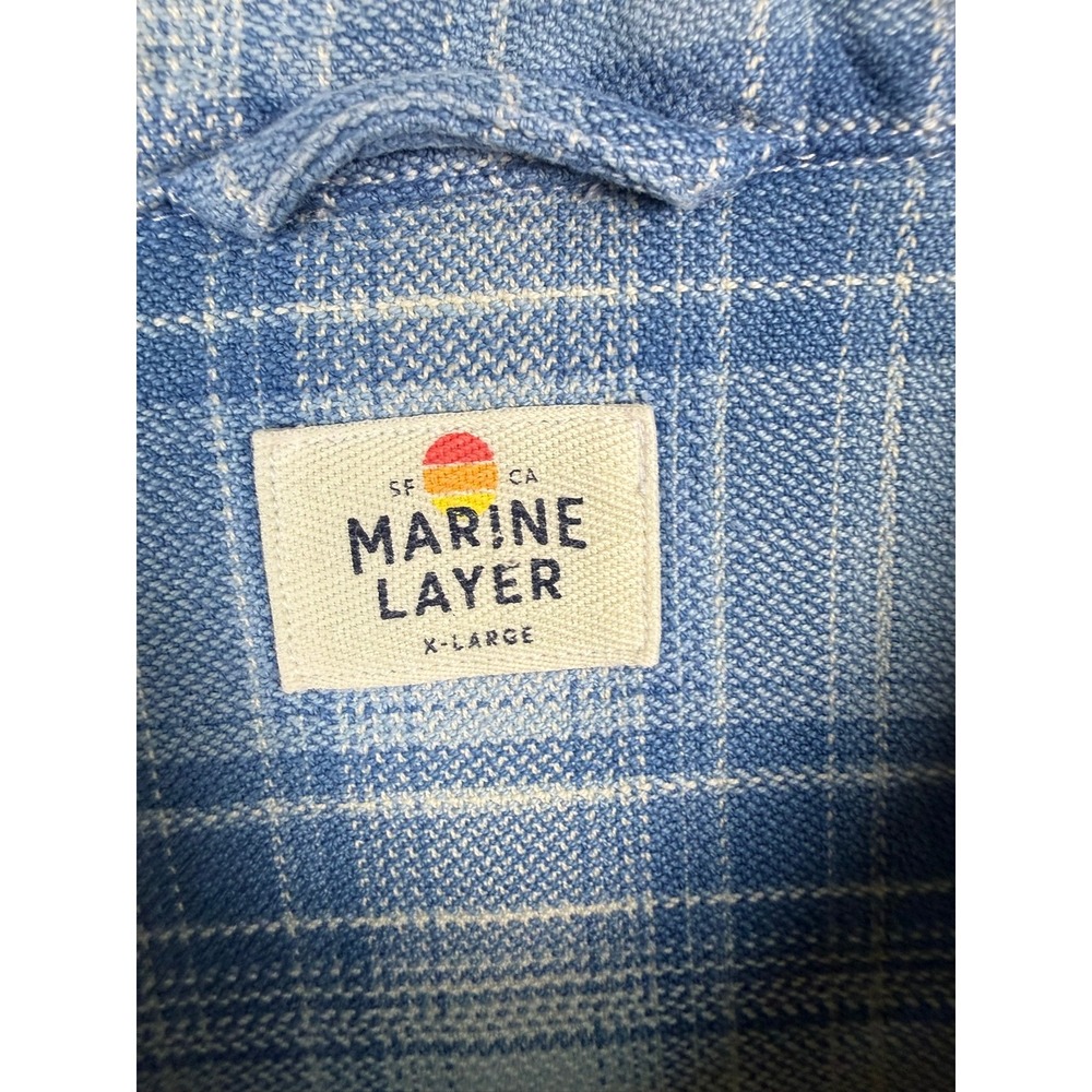 Marine Layer Mens XL Blue Cream Plaid Long Sleeve Button Down Flannel - Picture 2 of 5
